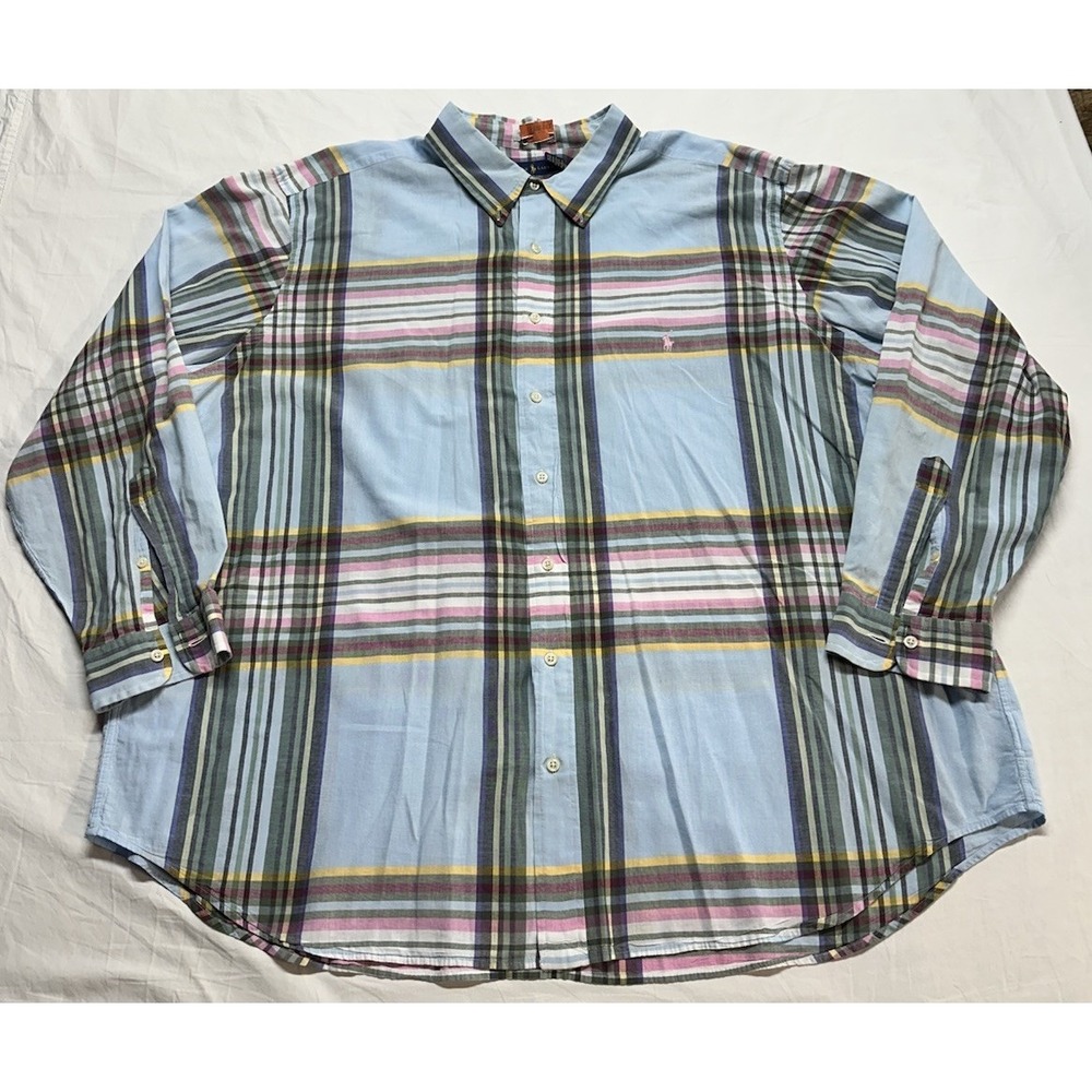 RALPH LAUREN Madras Long Sleeve Button Down Shirt Blue Multi Plaid 3XB